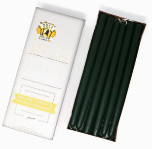 Hand Dipped Taper Candles, 12", Set of 2, Hunter Green