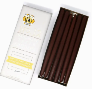 Hand Dipped Taper Candles, 12", Set of 2, Chestnut Brown