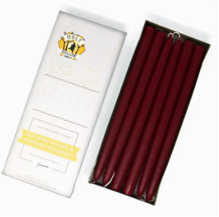 Hand Dipped Taper Candles, 12", Set of 2, Burgundy Red