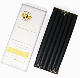 Hand Dipped Taper Candles, 12", Set of 2, Solid Black