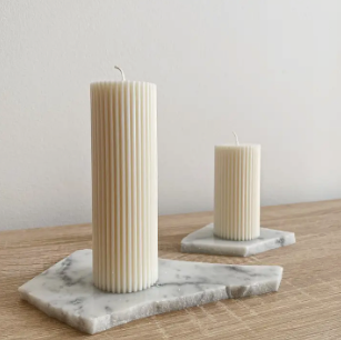 Medium Ribbed Pillar Candle, Vanilla