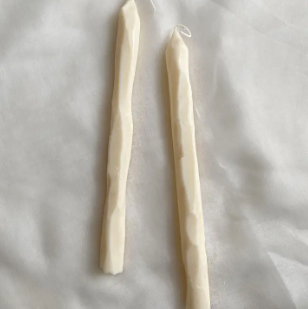 Hand Carved Taper Candles, 9", Set of 2, White