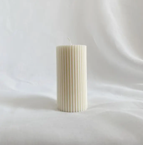 Small Ribbed Pillar Candle, Vanilla