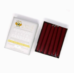 Hand Dipped Taper Candles, 6", Set of 2, Burgundy Red