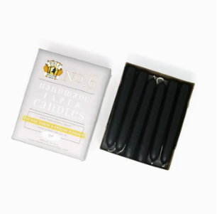 Hand Dipped Taper Candles, 6", Set of 2, Solid Black