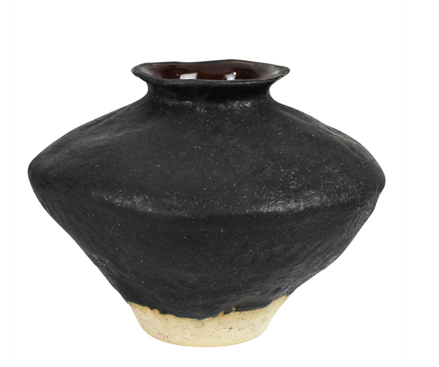 Vase with Natural Base, Ceramic Black