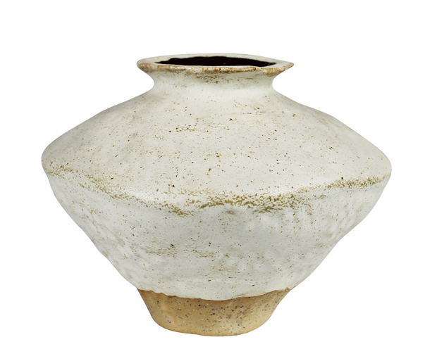 Vase with Natural Base, Ceramic White