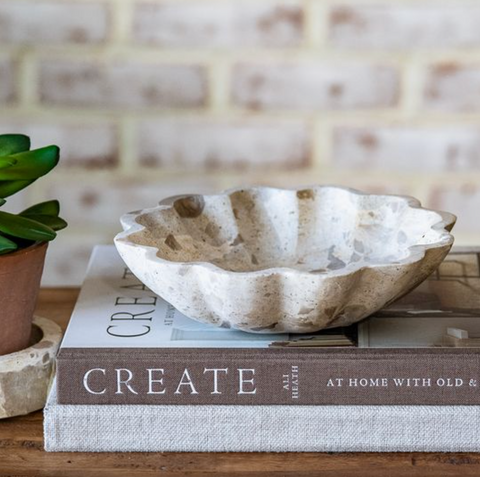 Capri Beige Marble Ruffle Bowl, 8"