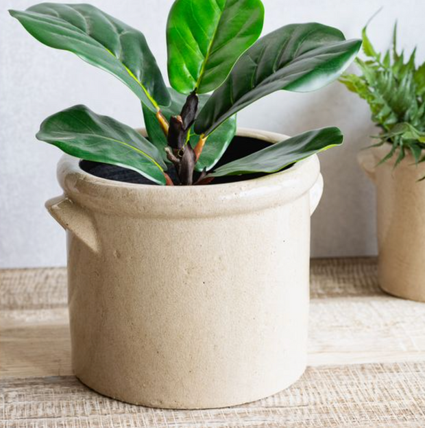 Two Handle Ceramic Crock, Beige