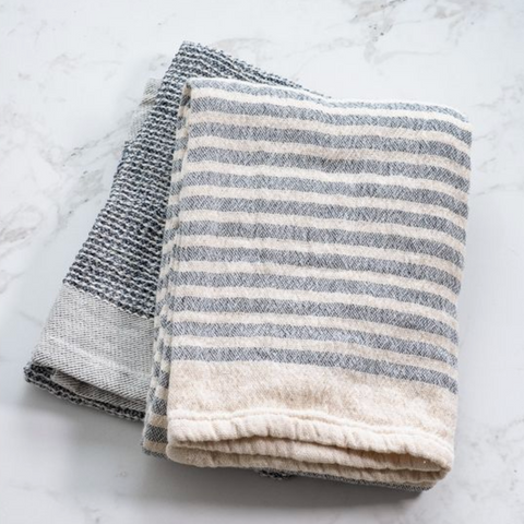 Waffle Stripe Towel, Blue, Set of 2