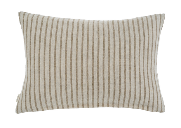 Pinstripe Linen Lumbar Pillow, Natural, 16x24