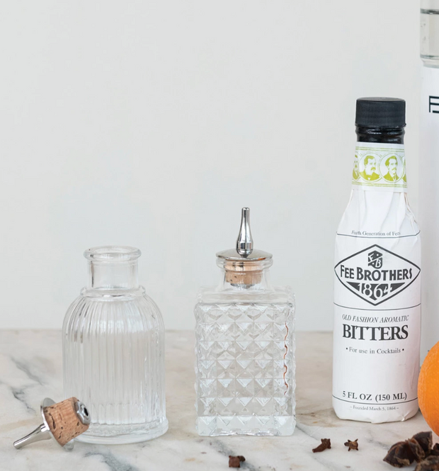 Pressed Glass Bitters Bottle w/Spout, Round