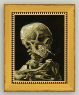 Skull w/Cigarette, Beaded Brass Frame 7x9