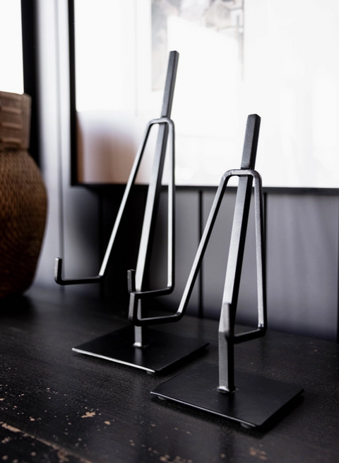 Black Iron Picture Easel Stand, Duel Arm, Medium