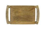 Kota Wood Tray with Rattan Handles