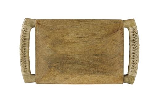 Kota Wood Tray with Rattan Handles