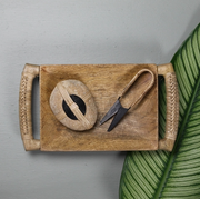 Kota Wood Tray with Rattan Handles