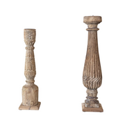 Vintage Carved Mango Wood Pillar Holder