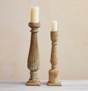 Vintage Carved Mango Wood Pillar Holder