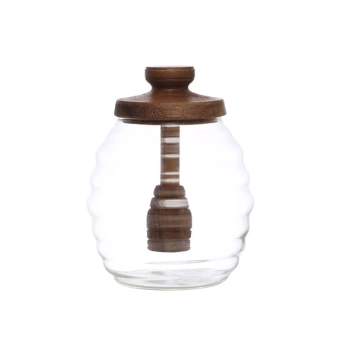 Honey Jar w/ Wood Lid + Dipper