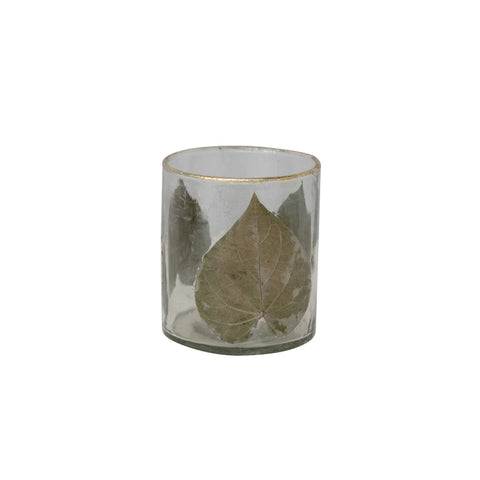 Embedded Leaves Glass Votive