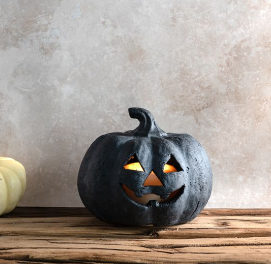 Black Terracotta Mini Jack-O-Lantern Pumpkin, 6.5"W