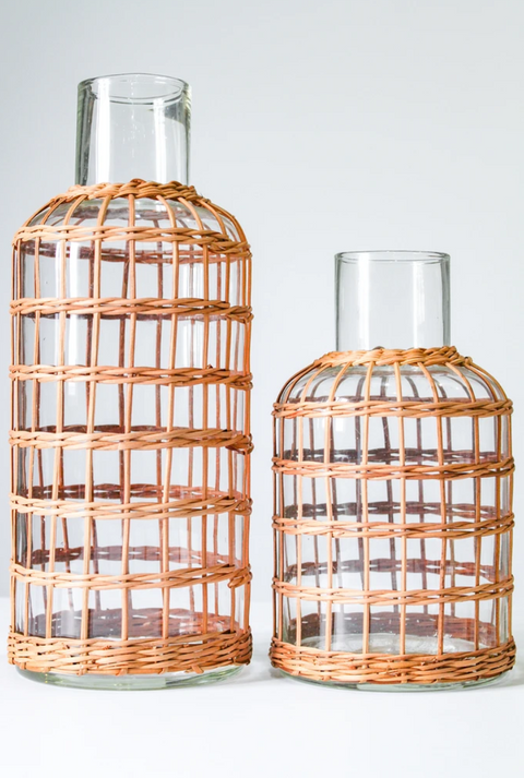 Rattan Cage Carafe or Vase, Two Sizes