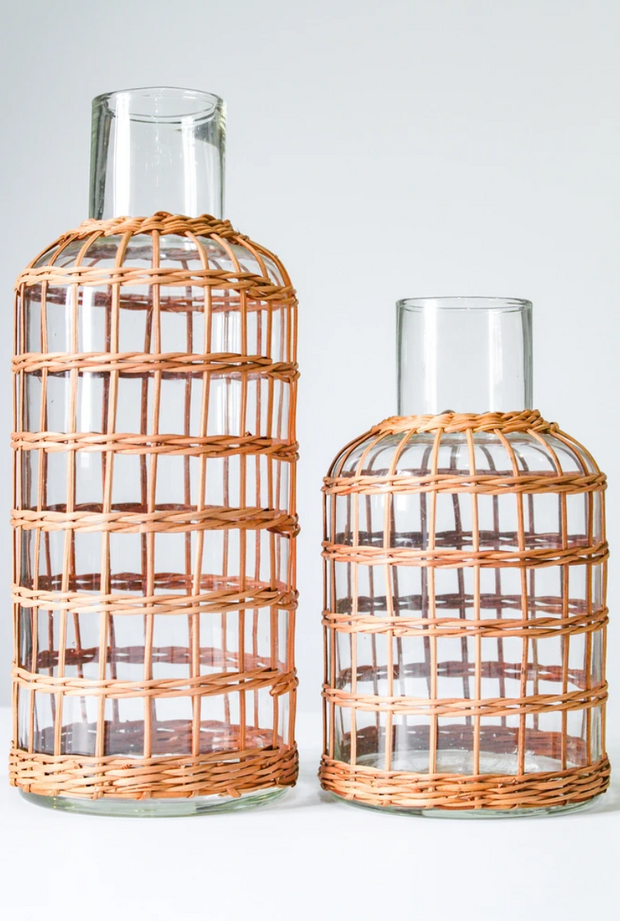 Rattan Cage Carafe or Vase, Two Sizes