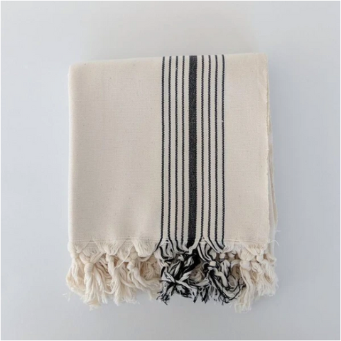 Black and Cream Striped Turkish Towel