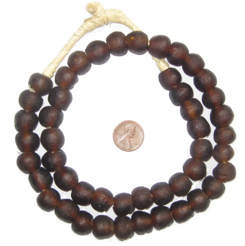 Dark Brown Recycled Glass Beads, Two Sizes