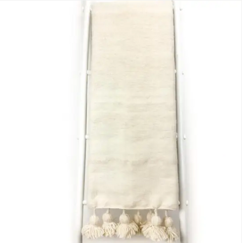 Cream Moroccan Tassel Throw Blanket