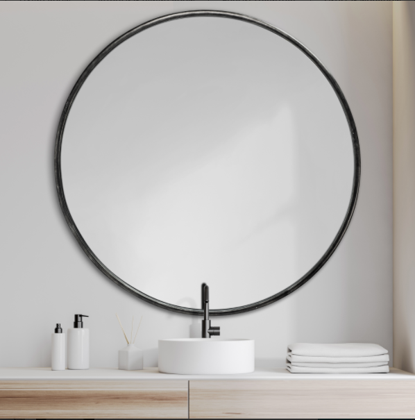 Bergamot Black Round Mirror