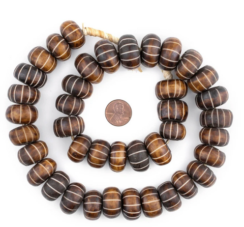 Striped Carved Brown Bone Beads