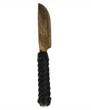 Wood Cheese Spreader with Black Leather Handle