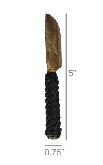 Wood Cheese Spreader with Black Leather Handle