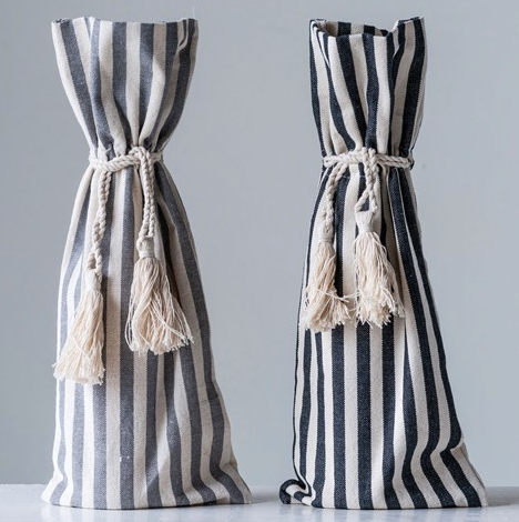 Cotton Striped Wine Bags, 2 Colors