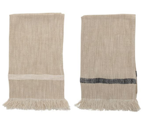 Cotton Tea Towels with Fringe, Two Colors
