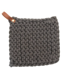 Crocheted Pot Holder with Leather Loop, Three Colors