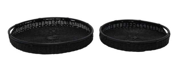 Black Rattan Tray with Handles, Two Sizes
