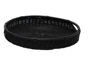Black Rattan Tray with Handles, Two Sizes