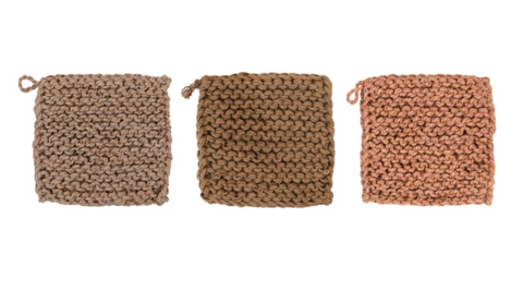 Crocheted Jute Pot Holder, Three Colors