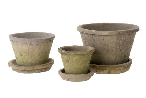 Clay Cactus Pot with Tray, Three Sizes