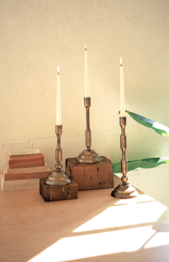 Antique Brass Metal Candle Stands, Three Sizes