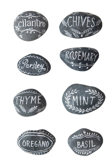 Hand-Painted Natural Stone Herb Garden Markers, Assorted Styles