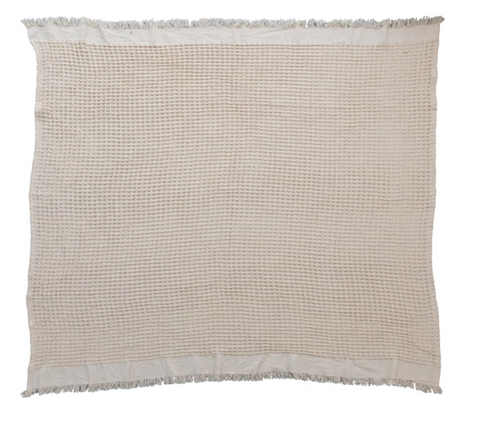 Cotton Waffle Weave Throw w/ Fringe, Two Colors