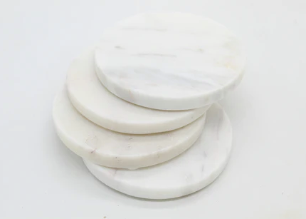 White Marble Round Coaster, Set of Four