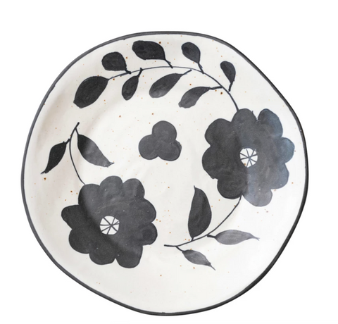 Matte Black and Cream Floral Plate