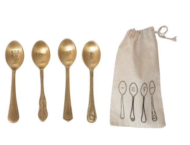Brass Spoon with Engraved Saying, set of four