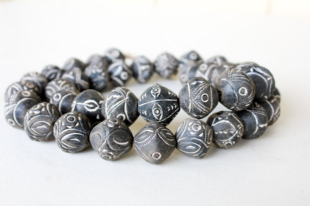 Etched African Clay Beads, Three Styles